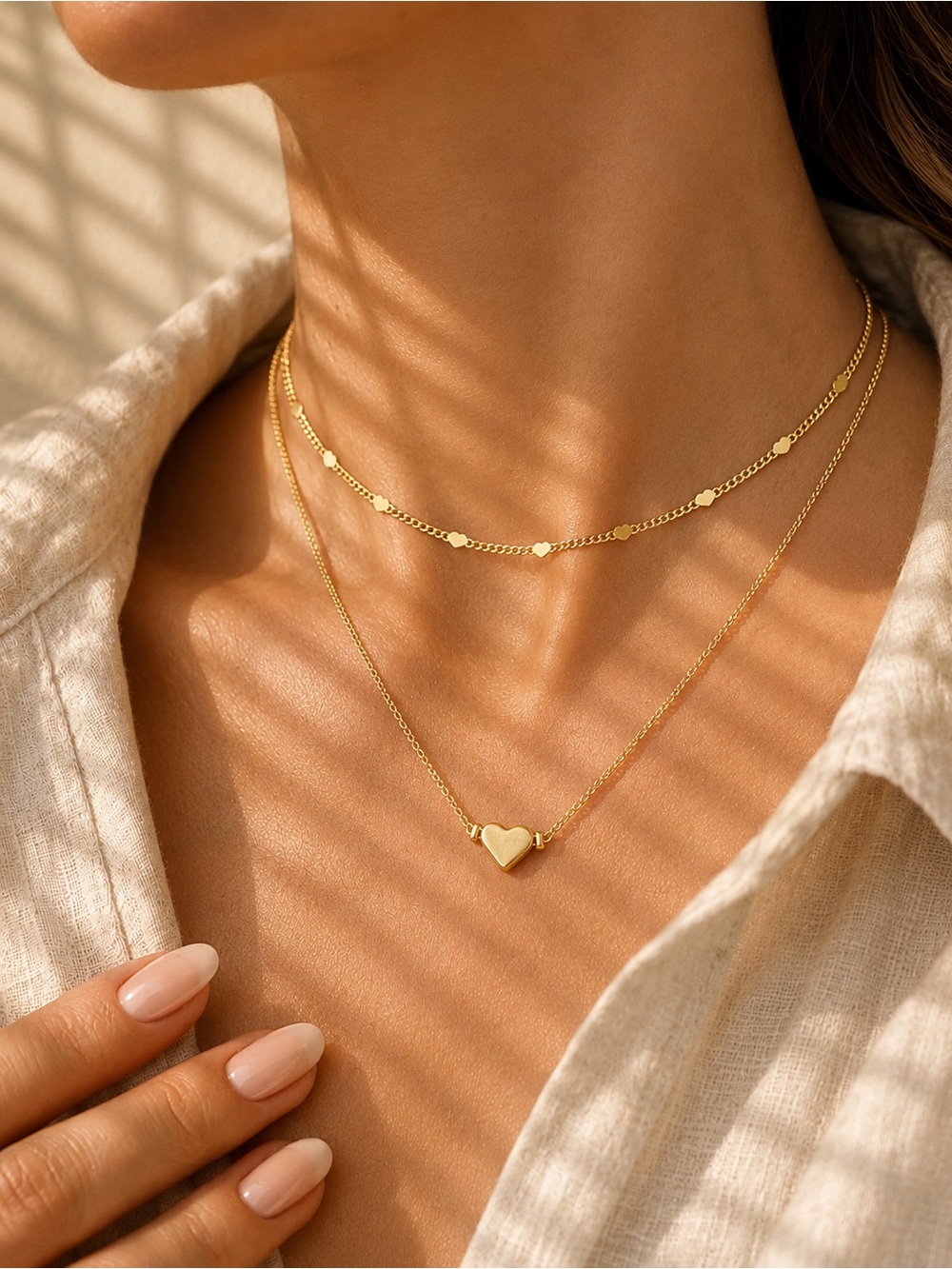 Gold filled Heart Layered Necklace - Elegant Women's Jewelry
